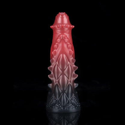 Spiny Orange Black Fantasy Knot Dildo – Textured Silicone Creature Toy with Harness-Compatible Base