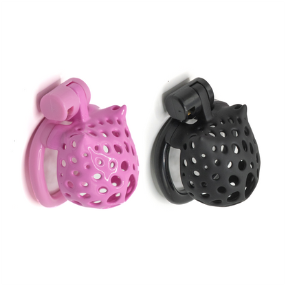 Cat-Shaped Resin Chastity Cage – Lightweight (75g), Breathable, 4 Ring Sizes, Pink or Black