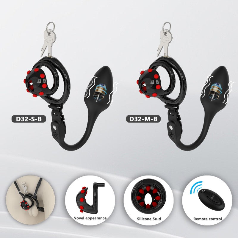 Adjustable Chastity Cage with Removable Silicone Studs | Remote Plug Compatible Locking Device
