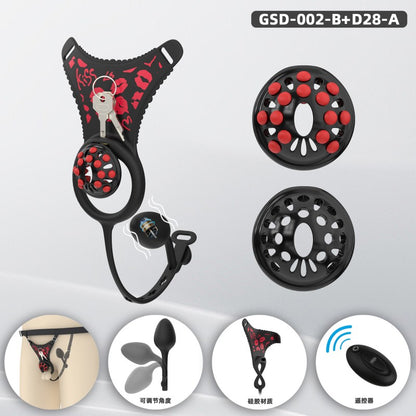 Silicone Chastity Thong Set with Vibrating Plug & Soft Spike Cage