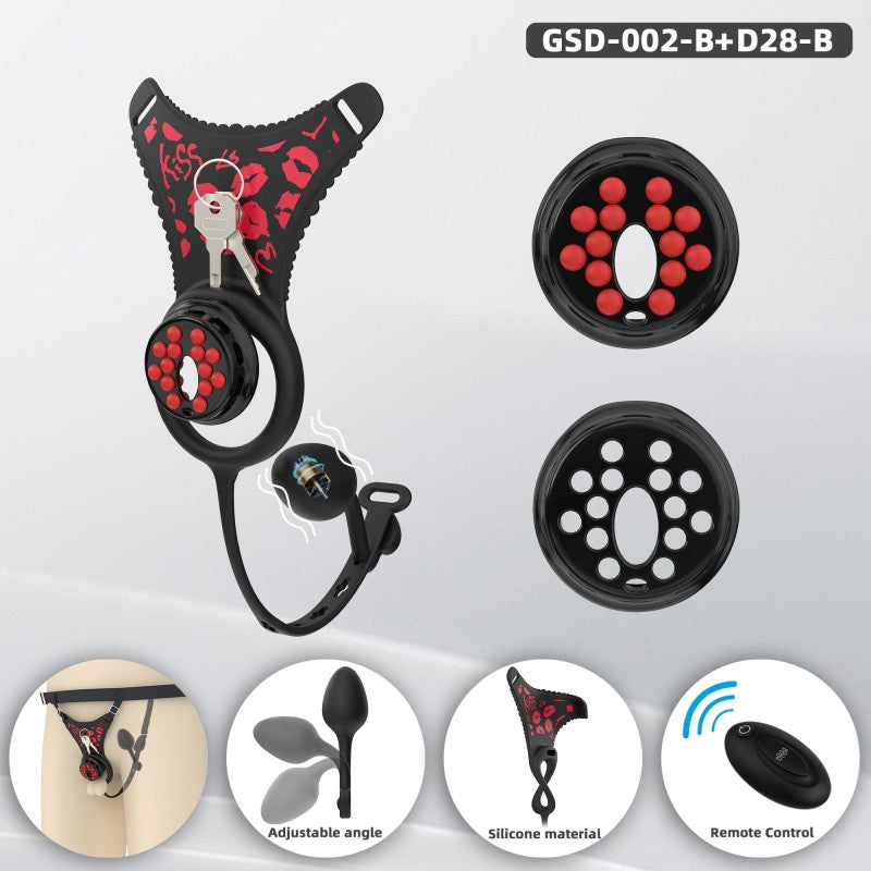 Flat Head Silicone Chastity Harness with Vibrating Plug & Remote Control