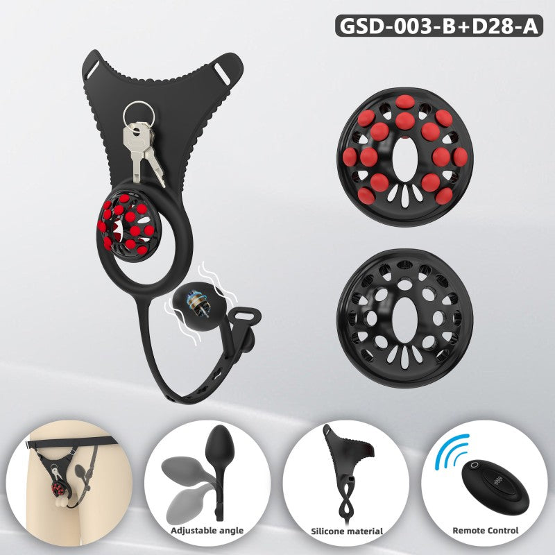 Silicone Chastity Thong Set with Vibrating Plug & Soft Spike Cage