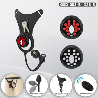 Flat Head Silicone Chastity Harness with Vibrating Plug & Remote Control