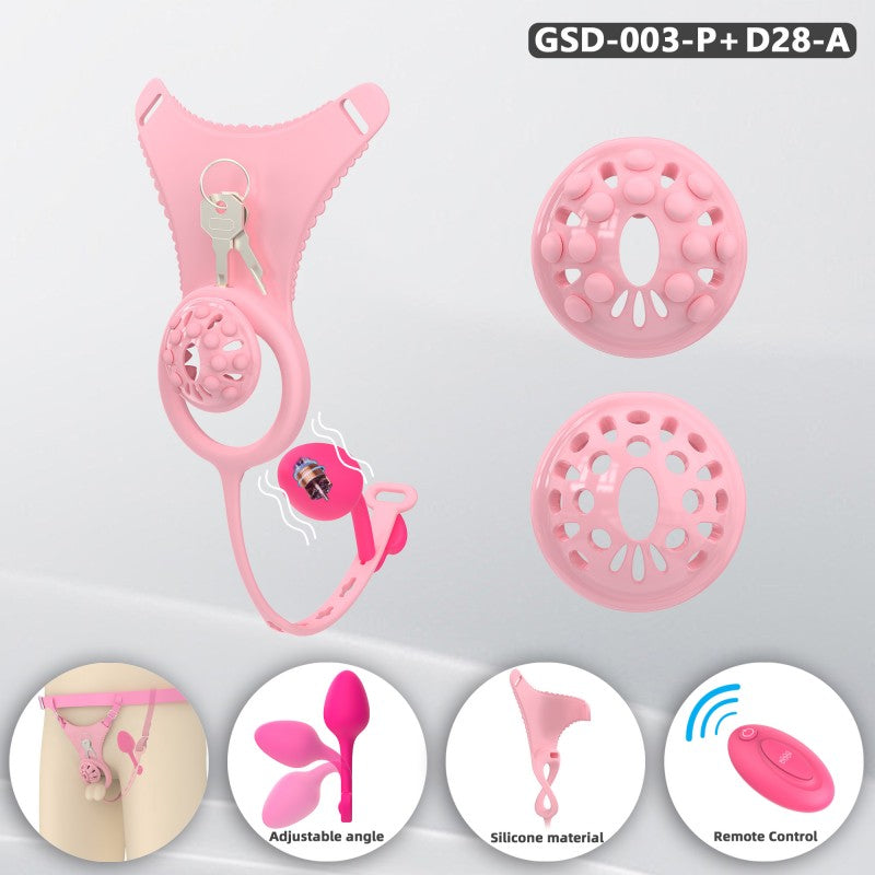Silicone Chastity Thong Set with Vibrating Plug & Soft Spike Cage