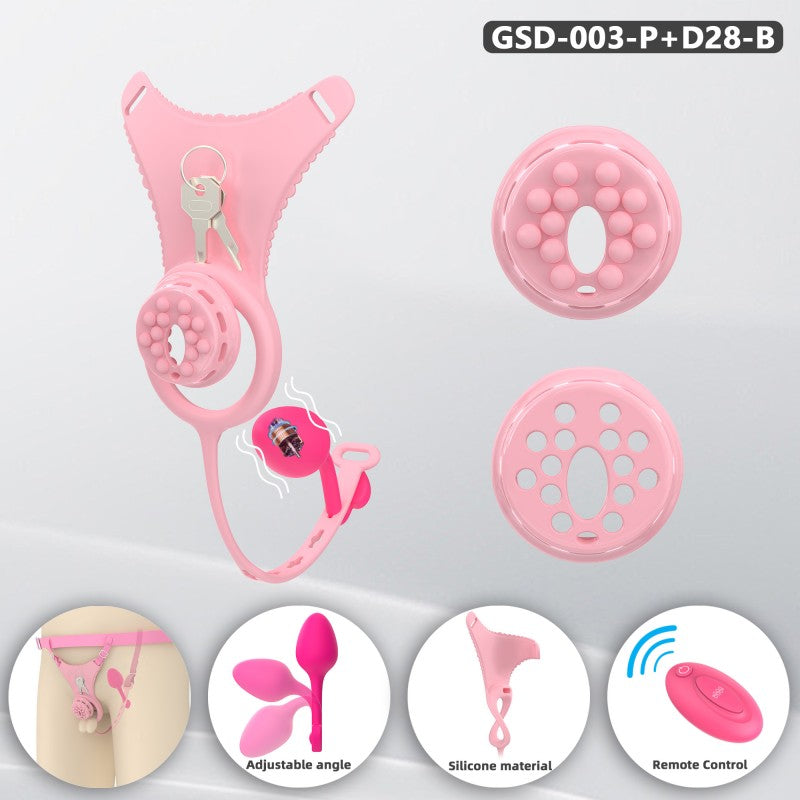 Flat Head Silicone Chastity Harness with Vibrating Plug & Remote Control