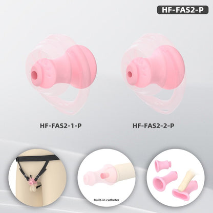 Pink long and short Gen 2 inserts shown with a transparent cage shell; cage and harness are demonstration items.