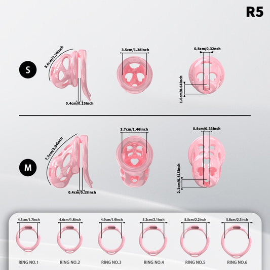 Heart-Shaped Hollow Silicone Chastity Cage | Male S/M 6 Rings, Key Lock