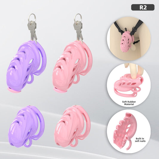 Male Chastity Cage with Soft Internal Stimulators – Breathable Waterproof Adjustable Device with 6 Ring Sizes & Discreet Lock (S/M)