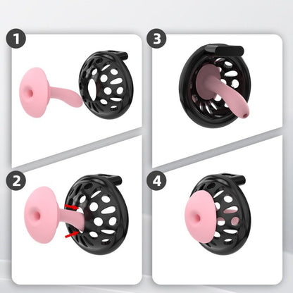 Silicone Soft Nail Chastity Cage | Male Chastity Device with Airport-Security Plastic Lock – 3 Wearing Methods, Pink/Black/Purple, S/M Sizes