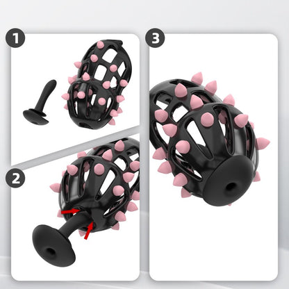 Spiked Chastity Cage Harness Set with Remote Vibrating Anal Plug