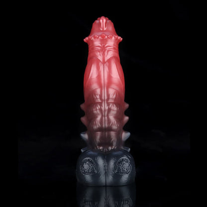 Spiny Orange Black Fantasy Knot Dildo – Textured Silicone Creature Toy with Harness-Compatible Base