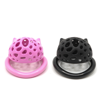 Cat-Shaped Resin Chastity Cage – Lightweight (75g), Breathable, 4 Ring Sizes, Pink or Black
