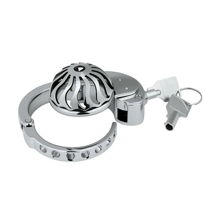 Metal Chastity Cage for Men with Invisible Button Lock – Dome Design, 6 Adjustable Sizes, Ventilated Open Structure