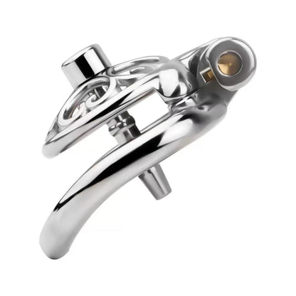 Metal Flat Chastity Cage for Men with Heart Detailing