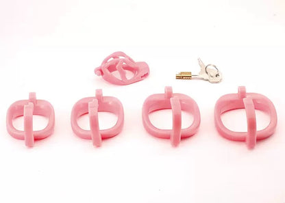 Plastic Male Chastity Cage with Key – Adjustable ABS Design, 3 Internal Styles, 4 Ring Sizes (42–55mm), Pink / Black / Clear