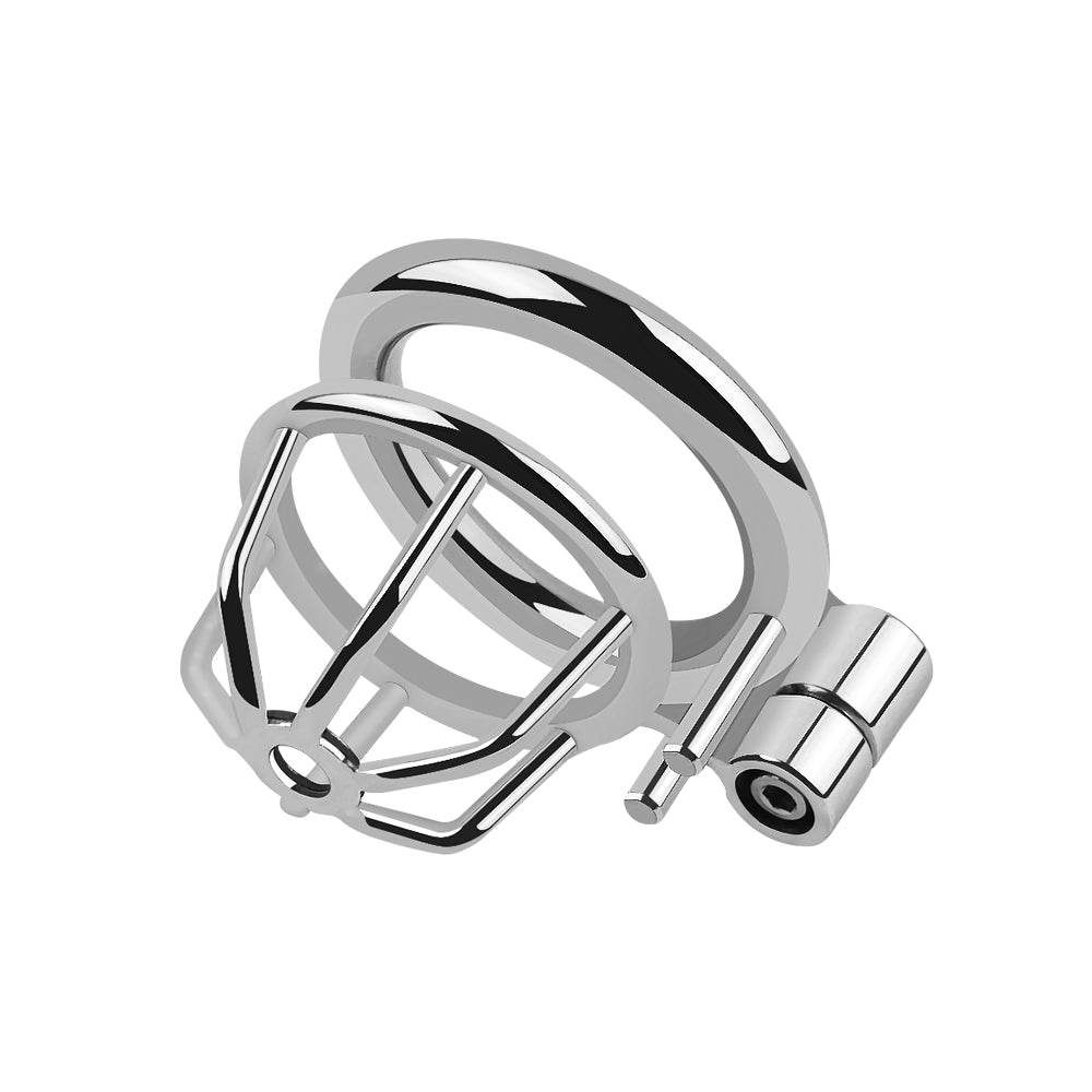 Silent Lock Stainless Steel Chastity Cage with 1-Way Belt and 3 Size Rings- Adult Sex Toy for Bondage
