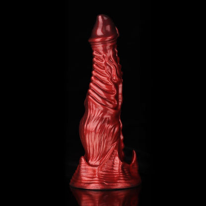 Ghostly Crimson Fantasy Dildo – Textured Spiral Silicone Toy with Weighted Base