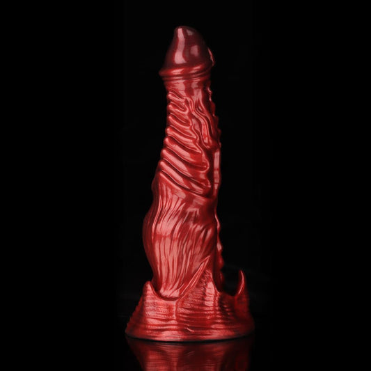 Ghostly Crimson Fantasy Dildo – Textured Spiral Silicone Toy with Weighted Base