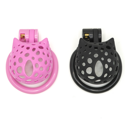 Cat-Shaped Resin Chastity Cage – Lightweight (75g), Breathable, 4 Ring Sizes, Pink or Black