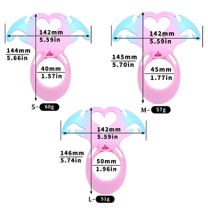 Succubus Heart Chastity Cage – ABS Male Chastity Device with Plate | Short & Long Cage | 3 Ring Sizes | Optional Three-Way Belt