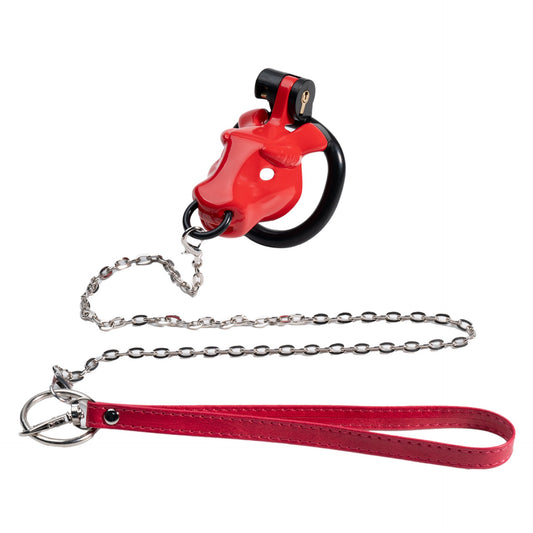 Red Bull Head Male Chastity Cage | Detachable Nose Ring & Leash-Compatible BDSM Device