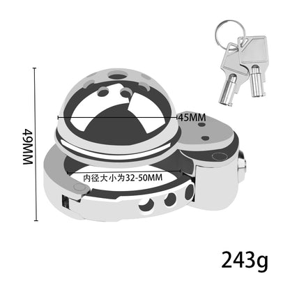Metal Cock Chastity Cage with Invisible Button Lock – 6-Size Adjustable, Ventilated Flat-Style Chastity Device for Men