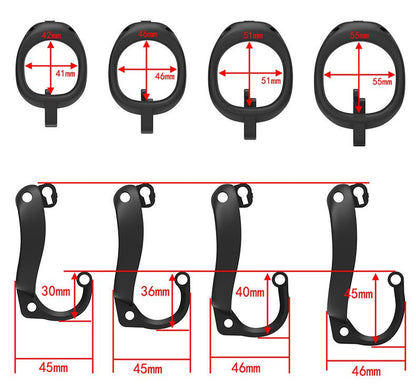 Plastic Male Chastity Cage with Key – Adjustable ABS Design, 3 Internal Styles, 4 Ring Sizes (42–55mm), Pink / Black / Clear