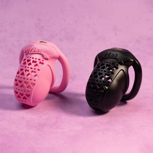 MISS Series Heart-Shaped Resin Chastity Cage – Lightweight, Breathable & Secure (Includes 4 Ring Sizes)