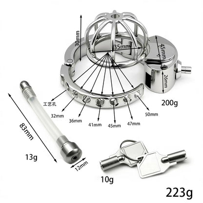 Stainless Steel Cock Cage for Men | Male Chastity Device with Adjustable Fit 32–50mm & Urethral Tube