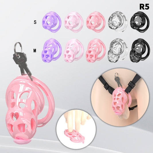 Heart-Shaped Hollow Silicone Chastity Cage | Male S/M 6 Rings, Key Lock