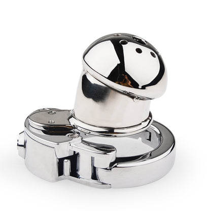 Mushroom Head Metal Chastity Cage – Fully Enclosed with Internal Lock & Adjustable Ring