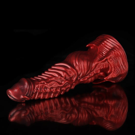 Ghostly Crimson Fantasy Dildo – Textured Spiral Silicone Toy with Weighted Base