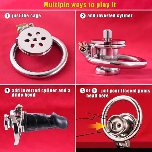 Inverted Chastity Cage With Detachable Dildo – Adjustable Penis Lock