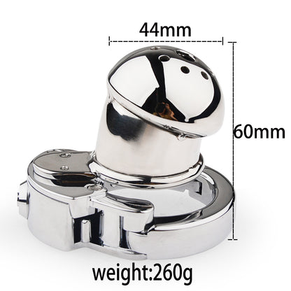 Mushroom Head Metal Chastity Cage – Fully Enclosed with Internal Lock & Adjustable Ring