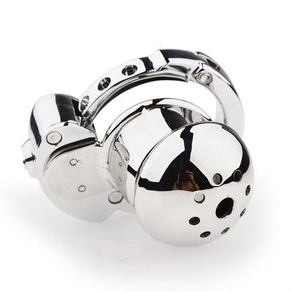 Mushroom Head Metal Chastity Cage – Fully Enclosed with Internal Lock & Adjustable Ring