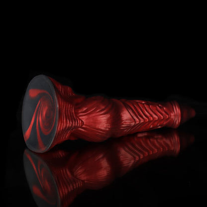 Ghostly Crimson Fantasy Dildo – Textured Spiral Silicone Toy with Weighted Base
