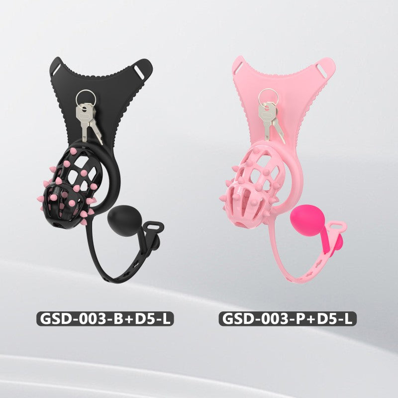 Spiked Chastity Cage Harness Set with Remote Vibrating Anal Plug