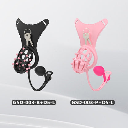 Spiked Chastity Cage Harness Set with Remote Vibrating Anal Plug