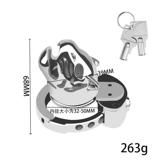 Leopard Head Metal Chastity Cage with Internal Lock – Adjustable Base Ring for Men