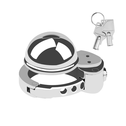 Metal Cock Chastity Cage with Invisible Button Lock –6-Size Adjustable Flat-Style Chastity Device for Men