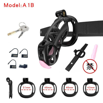 Black Viper Chastity Cage – 5 Sizes Available, Wearable Base Ring Design