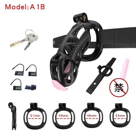 Black Viper Chastity Cage – 5 Sizes Available, Wearable Base Ring Design