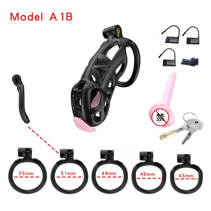 3D Printed Male Chastity Cage with Lock & 5 Rings – Resin Virginity Device for Men