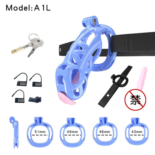 Blue Viper Chastity Cage – 5 Sizes, Wearable Base Ring, Sleek Snake Design