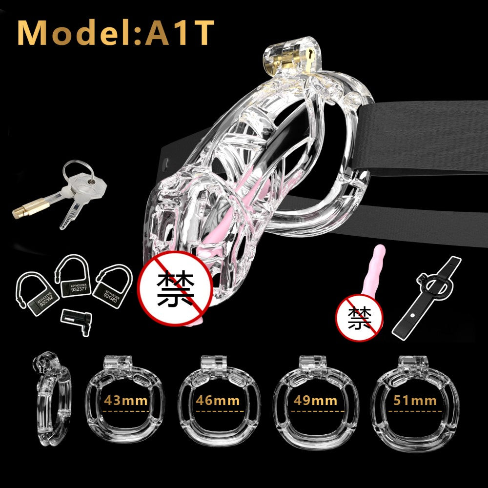 3D Printed Male Chastity Cage with Lock & 5 Rings – Resin Virginity Device with Strap for Men