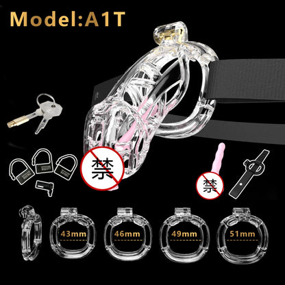 3D Printed Male Chastity Cage with Lock & 5 Rings – Resin Virginity Device with Strap for Men