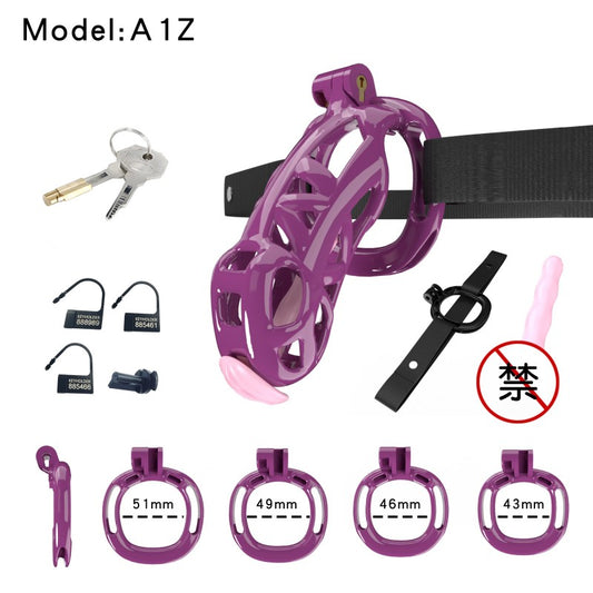 Purple Viper Chastity Cage – 5 Sizes, Wearable Base Ring, Sleek Snake Design