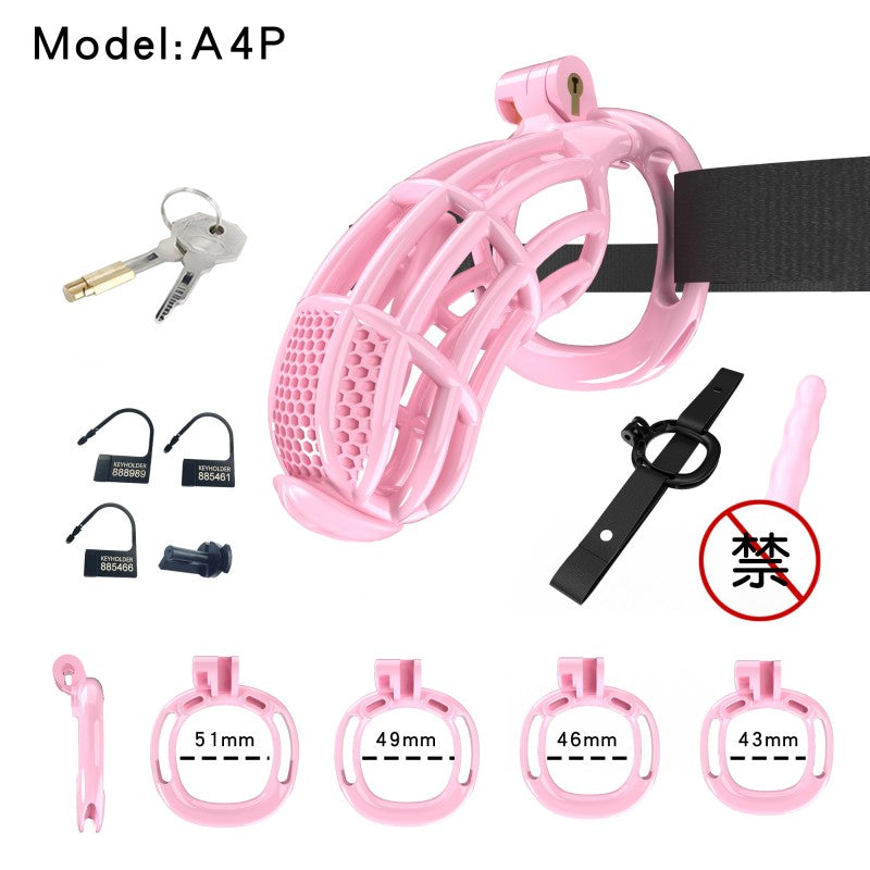 Honeycomb Obedient Chastity Cage – Lightweight Resin, 5 Ring Sizes, Built-in Lock & Strap-Designed Rings
