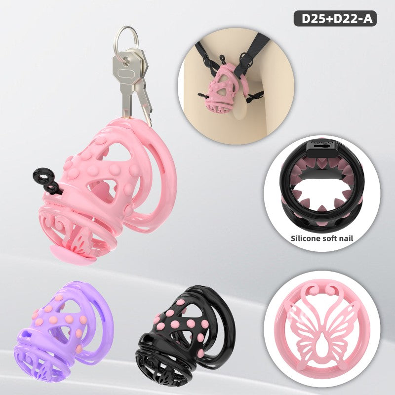 Butterfly Soft-Spike Chastity Cage with Adjustable Harness