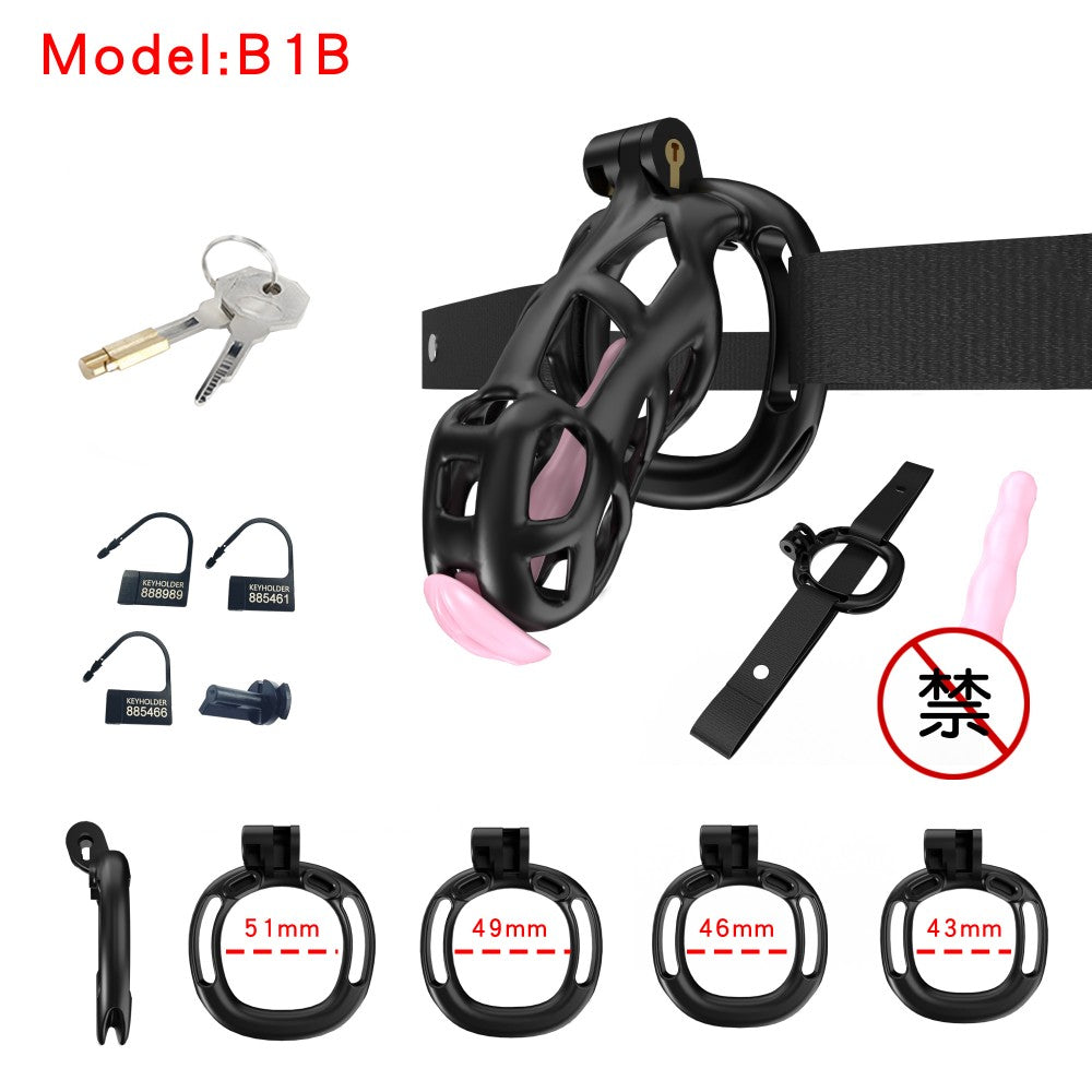 3D Printed Male Chastity Cage with Lock & 5 Rings – Resin Virginity Device with Strap for Men